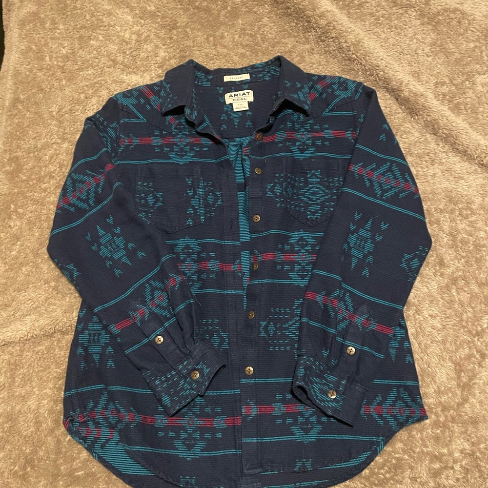 Ariat Navy and Teal Patterned Shirt